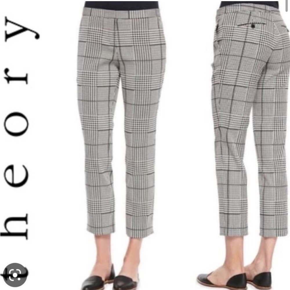 NWOT Theory Black & White Plaid Rhythm Printed Cropped Pants
